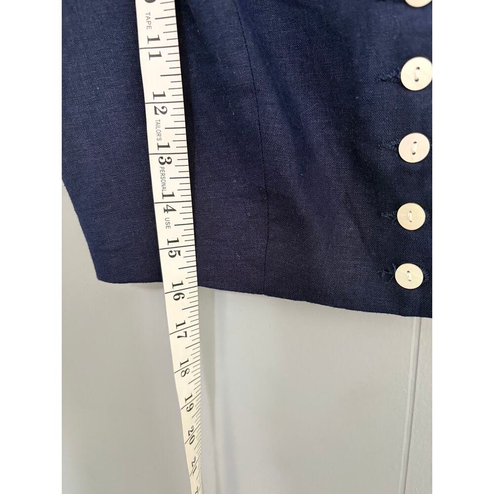 NEW Christian Siriano Navy Linen Button Front V-neck Classic Cropped Vest 8 - Picture 3 of 6